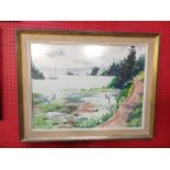 Barbara Russell, 'Lakeside Scene', watercolour on paper, signed lower left, 46cm x 61cm, framed.