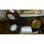 A small Edwardian mantle clock, a Smiths circular car clock and a Seiko travelling clock with