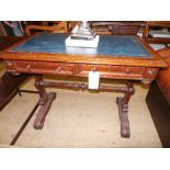 A 1930's mahogany console table the rectangular top on square section supports modeled on a