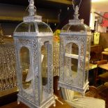 A pair of grey painted domed glass hanging lanterns