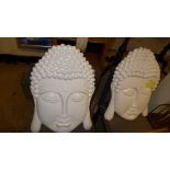 A pair white painted wall hanging Buddha plaques. H 60cm