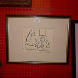 A framed oak drawing of two seated figures signed D.