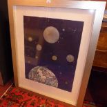 A limited edition Brenda Hartill print of planets, signed and numbered, glazed and framed