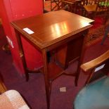 An Edwardian mahogany and line inlaid two tier occasional table, together with a Sorrento ware