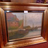 A fine oil on canvas of a Danish Harbor scene,