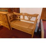 A Scandinavian pine hall bench with box seat compartment