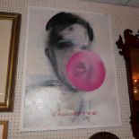 An oil on canvas painting of a boy blowing a bubble gum bubble signed to reverse C.