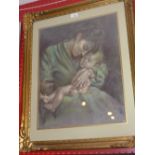 An italian pastel portrait of a mother and child by Franco Matania (Italian), signed and in a gilt