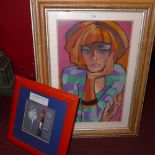 A glazed and framed portrait print of a lady by Elena Tinicka Drogorob and a similar smaller study