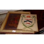 A C19th oil on panel armorial crest together with a C19th unframed oil on canvas armorial crest (a/