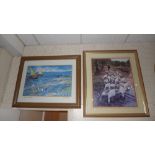 Two large framed lithograph prints, 'Les Voiliers' by Vincent Van Gogh and 'The Water Splash' of