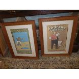 A pair of framed and glazed humorous advertising prints