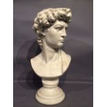 A plaster bust of classical Grecian figure,