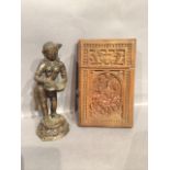 A Indian bronze deity figure together with a carved hardwood anglo-Indian card box