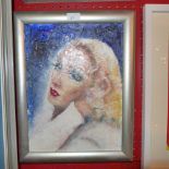 An oil on plaster portrait of Marlene Dietrich