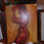 A contemporary unframed oil on canvas of a male nude