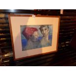 A fine French modernist gouache, ink and watercolour portrait of Theseus and Ariadne,