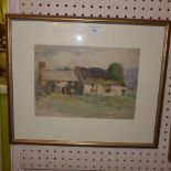 Frederick Lawson (1888-1963) a fine watercolour of cottages in Yorkshire-Redmire,