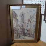 An Italian watercolour street scene signed A Prospocimi, in a gilt frame