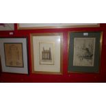 A collection of engravings etchings and prints including an etching of St Mary's church, Stoke