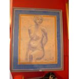 A mixed media on canvas portrait of a female nude by Lewis Evans, signed