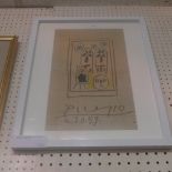 A Pablo Picasso californie on linen printed by Mourlot, in a white frame.
