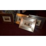 Four framed etchings by Wilfred Williams