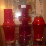 Three 1960's Scandinavian red glass vase