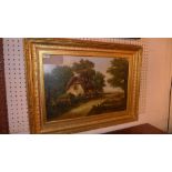 A C19th oil on canvas country landscape