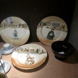 A set of three Royal Doulton plates - Sairey Gamp, Mr Micawber, Sam Weller and a short vase