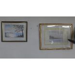A framed watercolour of a lake scene at dusk, South Brent, Devon, signed Abraham Hulk Junior, and