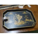 A tolerance twin handled tray with Chinese decoration W63 x D46
