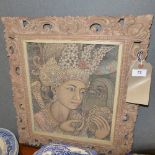 Wayona Djudjol contemporary Balinese oil on canvas of a lady in carved frame 50cm x 45cm