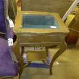 A pair of stick back chairs with rattan seat and bijouterie cabinet