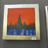 An oil board Bangkok skyline by Alison Dare