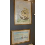 A pair of watercolour of boat scenes framed and glazed, signed F.