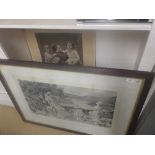 A large Victorian monochrome genre scene and one other unframed (2)