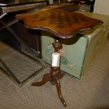 A Victorian games table with chequer inlaid top on tripod base, 68 x 50 x 50 cm