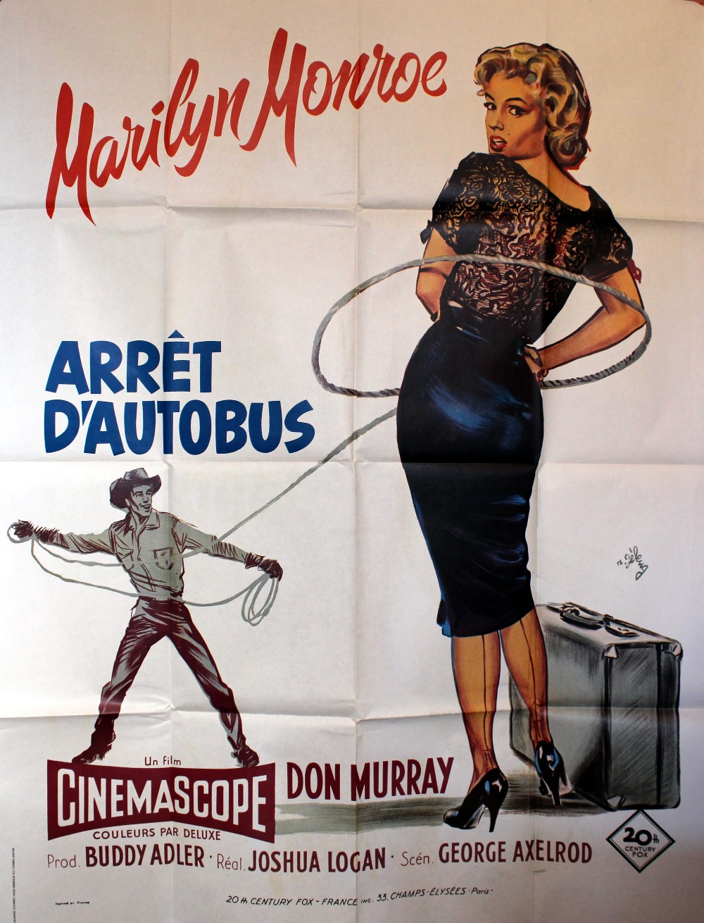 Large original vintage cinema advertising poster for the movie, Bus Stop, starring Marilyn Monroe,