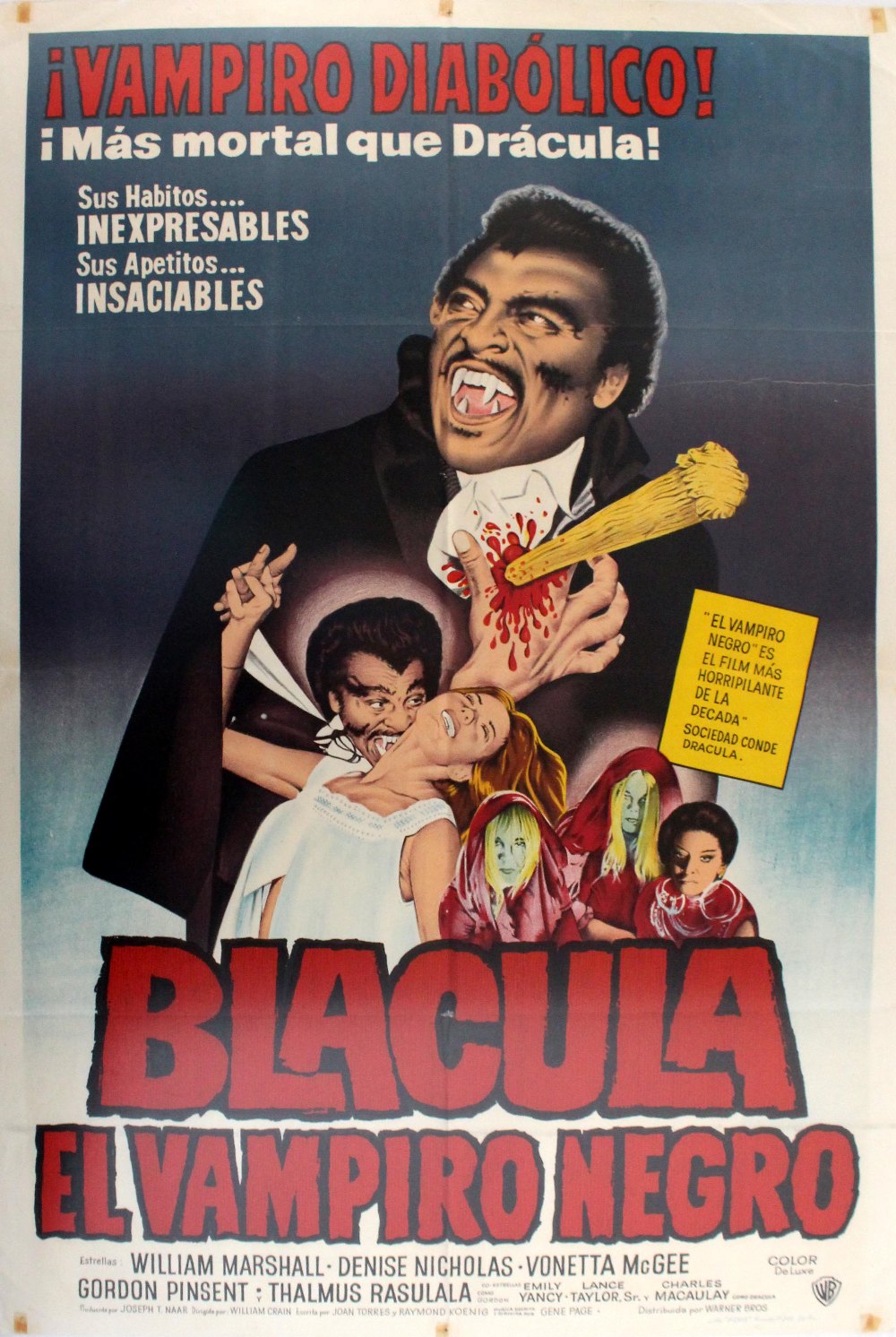 Original vintage film poster for an American horror movie, Blacula, starring William Marshall,