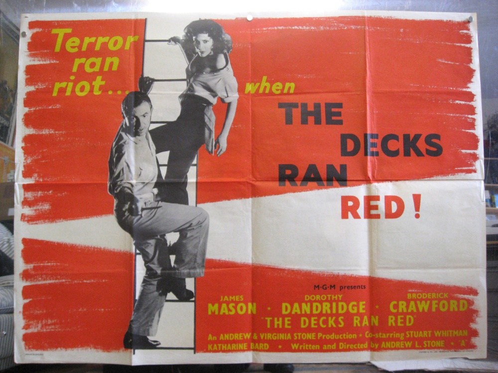 Original Vintage Decks Ran Red Poster 1958 30 x 40 inch