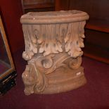 A 19th Century classical style terracotta capitol fragment with lion mask and acanthus leaf detail.