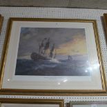 A gilt framed limited edition lithograph, HMS Vanguard captained by the future Admiral Nelson in