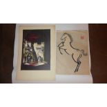 An unframed limited edition lithograph by Hamish Lauris 9/75, signed and dated '54 together with a
