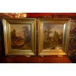 A pair of Peter Leslie oil on canvas' rural landscape scenes, signed and in gilt frames