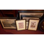 A pair of framed prints of Perthshire by O T Clark together with an Alfred Strutt print and three