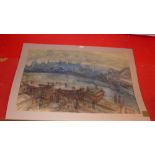 Rare early C20th British Impressionist drawing of London scene, in exhibition frame with framers