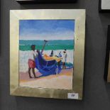 Alison Dare oil on board beach boat scene,