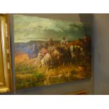 An oil on canvas: Arabic equestrian scene, unframed,