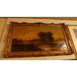 A C19th oil on canvas landscape with a f